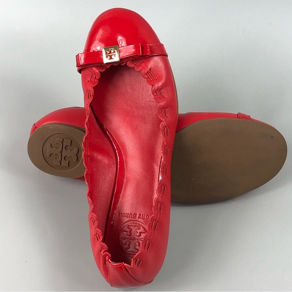 Tory Burch Romy Red Leather Round Toe Ballet Flats Size 7M - Picture 6 of 8